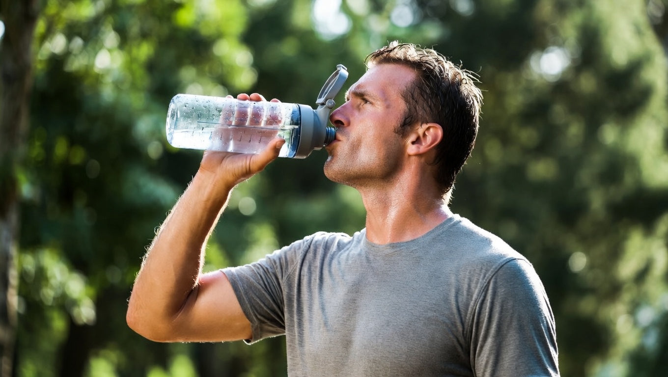 athlete drinking electrolyte hydration drink during workout